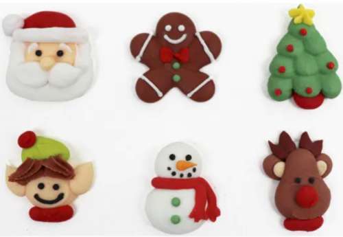 6 Pk Assorted Christmas Novelty Sugar Decorations
